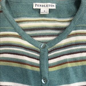 Pendleton Women's Striped Cardigan in Green and Brown